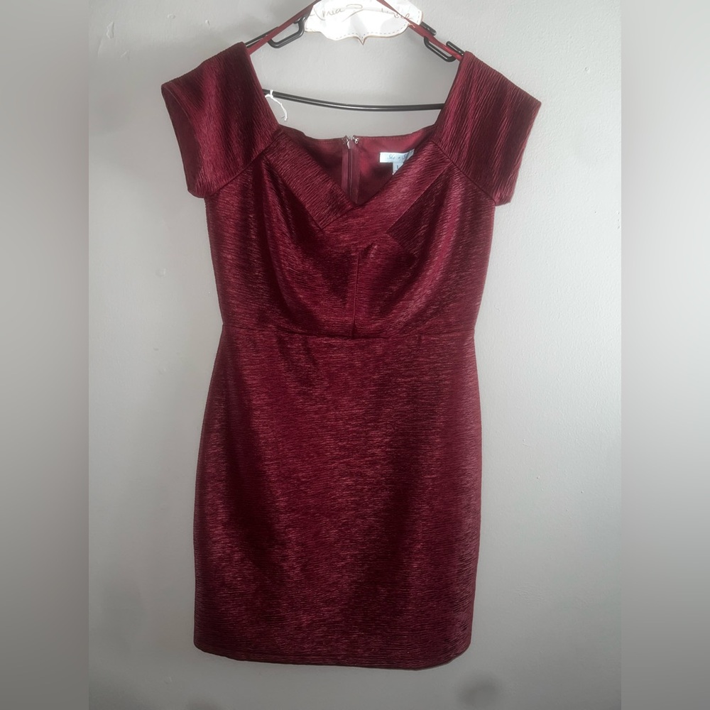 She + Sky Burgundy Off-Shoulder Cocktail Dress
